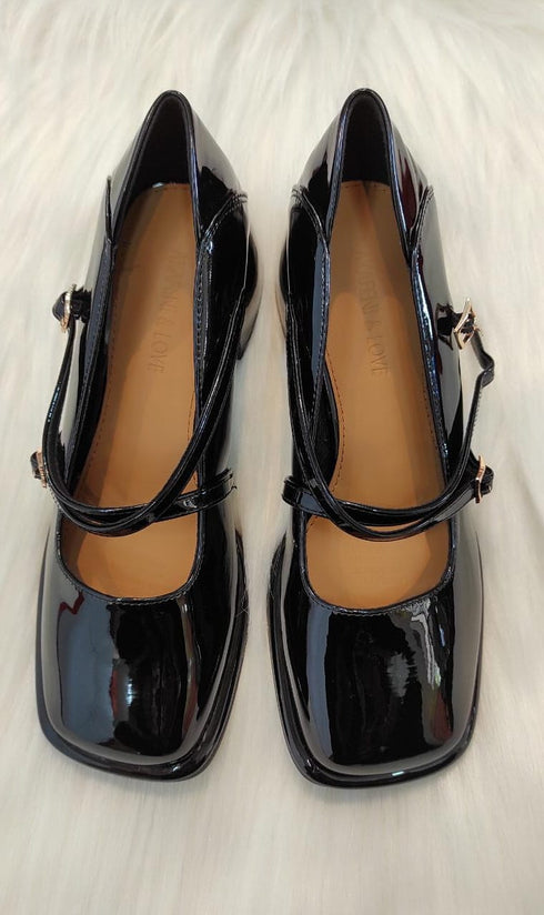 Patent Crossover Mary Jane Block Heel